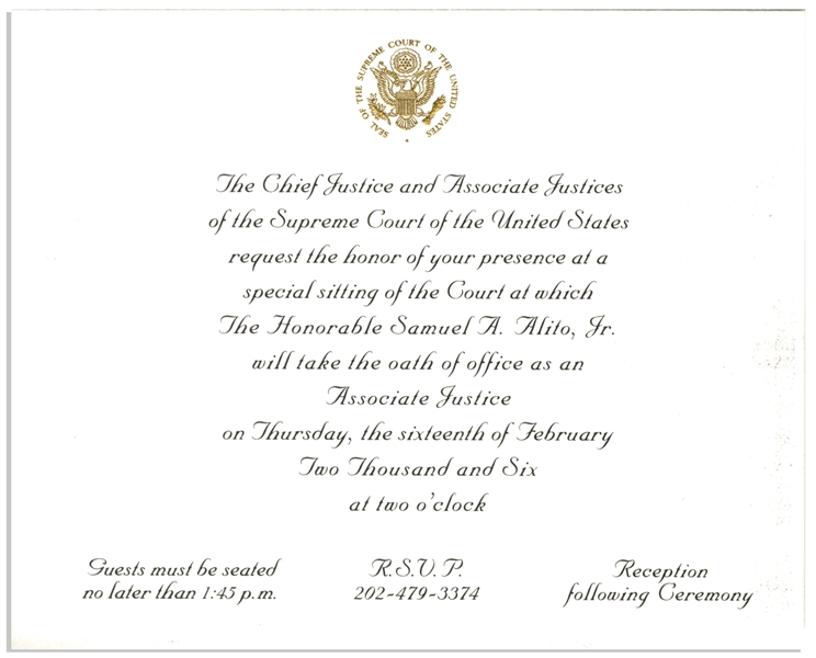 Invitation to the Investiture Ceremony of Supreme Court Justice Samuel Alito